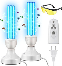 2 Pack 25 Watt UV Light Disinfection, UVC Light with E27 Base and Remote Control