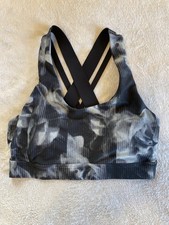 Old Navy PowerSoft Sports Bra Medium Support Go-Dry Active Black  Gray Sz Small