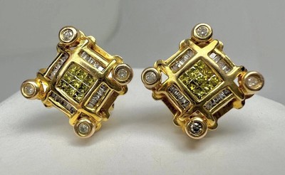 2Ct Princess Cut Lab-Created Peridot Omega Back Earrings 14K Yellow Gold Plated