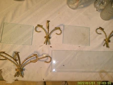 VINTAGE WALL DECORATIVE SHELF SHELVES ROPE LOOK METAL BOTTOMS GLASS TOPS