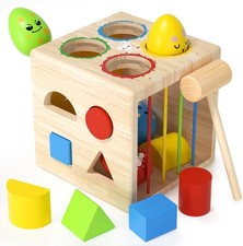 Montessori Wooden Shape Sorter Toy for 1 Year Old, 8 Sensory Blocks Toddler Toy