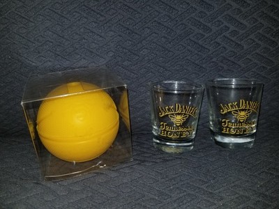 Jack Daniel's Honey 2x Shot Glasses&2''diameter BasketBall Ice Mold Ball lot set