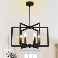 21in Black Chandeliers for Dining Room, 6-Light Farmhouse Semi Flush Mount Ce...