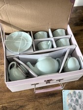 Porcelain Childs Tea Set In Case 13 Piece China Play Set Blue New With Tags
