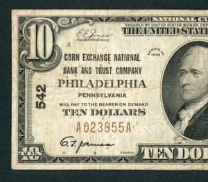 Philadelphia - $10 1929 National Currency ** PAPER CURRENCY (MANY PINHOLES)