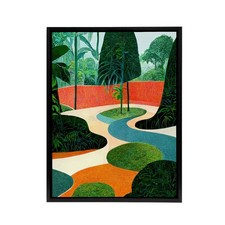 Mid Century Style Abstract Garden Framed Canvas Wall Art Print