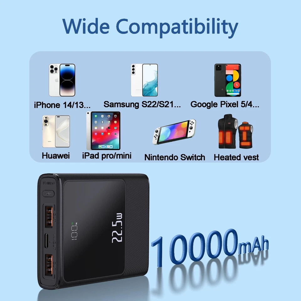 Kleine Powerbank mit 10000mAh Schnelles Aufladen Tragbares 22,5-W-Mini-USB-C-... - Bild 3 von 4
