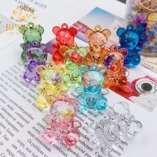 50 Mixed Color Transparent Acrylic Cute 3D Bear Charm Pendants 19X14mm 0.75" 