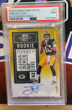 2020 Panini Contenders Optic Jordan Love Auto Gold 10/10 Jersey Match RC PSA 9