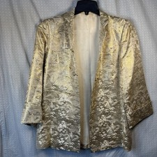 Authentic Gold Chinese Silk Brocade Jacket W/Landscape Mandarin / Frog closures