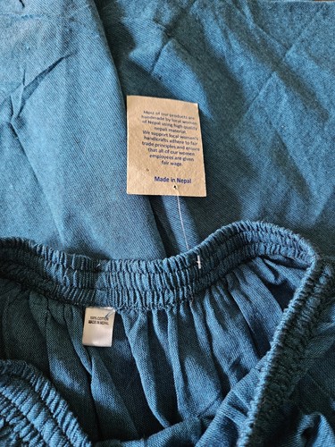 Karma Nepal Craft 1 Size Handmade Blue Aladdin Harem Festival Bottoms Boho NWT - Picture 9 of 15