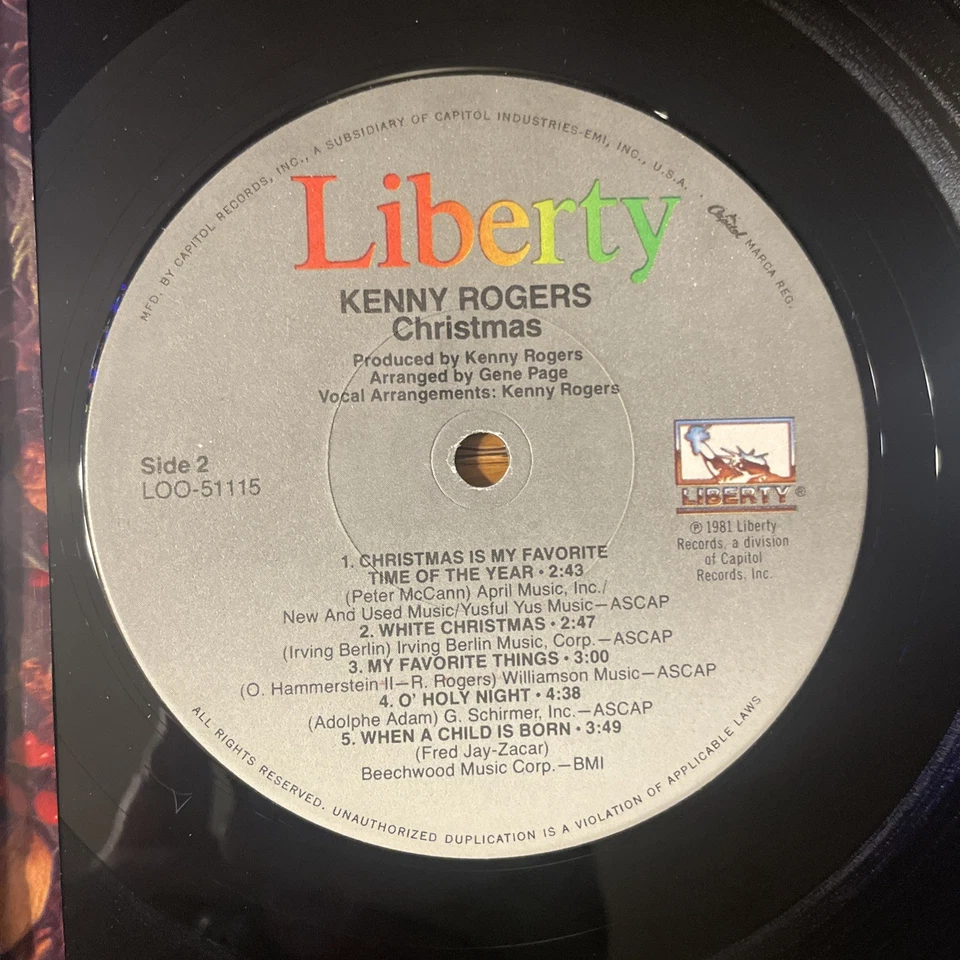 Kenny Rogers Christmas LP Liberty Holiday + Shrink & Inner M-!!!! - Image 3 of 4