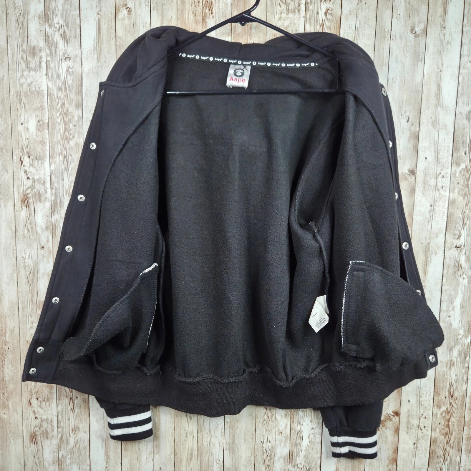 Aape by Bathing Ape Button Snap Hooded Hooded Varsity Jacket Black Youth Size XL image 14