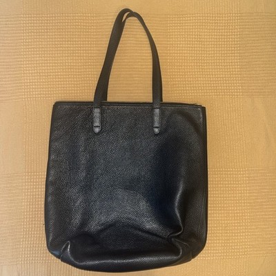Tall Black Pebbled Leather Cuyana Easy Tote Bag Purse Shoulder Bag