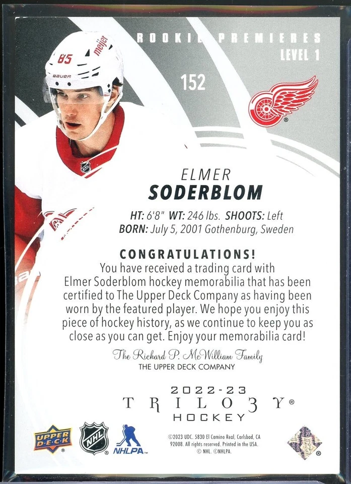 2022-23 Upper Deck Trilogy Black Patch #152 Elmer Soderblom 13/49 - Image 2 of 2