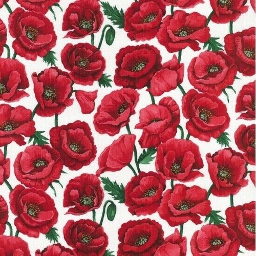 Feldweiße rote Mohnblumen 100 % Baumwolle Stoff Blumen Kollektion - Bild 6 von 12