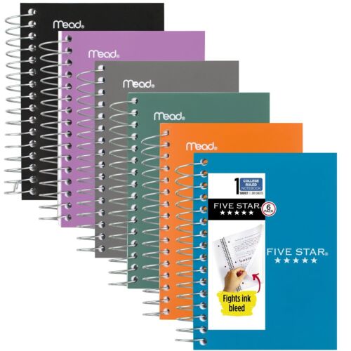 Five Star Spiral Notebook Fat Lil Pocket College Ruled Paper 200 Sheets 6 Pack