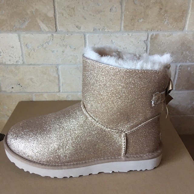 UGG MINI BAILEY BOW SPARKLE GLITTER GOLD BOOTS SIZE US 8 WOMENS eBay