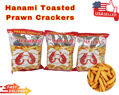 (3 PACK) HANAMI PRAWN CRACKERS THAI SNACK ORIGINAL FLAVOR CRISPY NON-FRIED 60G.
