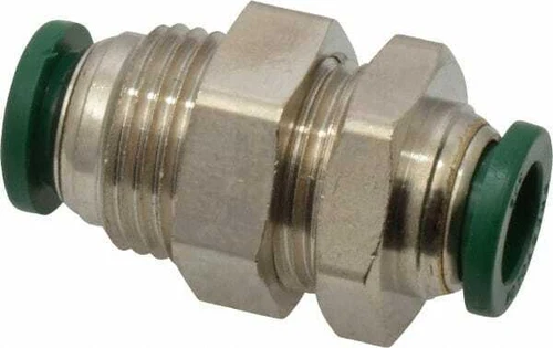 Parker 3/8" Outside Diam, Nickel Plated Brass Push-to-Connect Tube Bulkhead U...