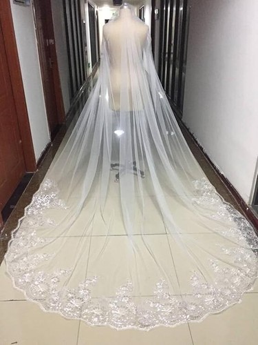 Acecare GREOENEL Amor White 118in Long Cathedral Length Lace Wedding Bridal Veil - Picture 2 of 6