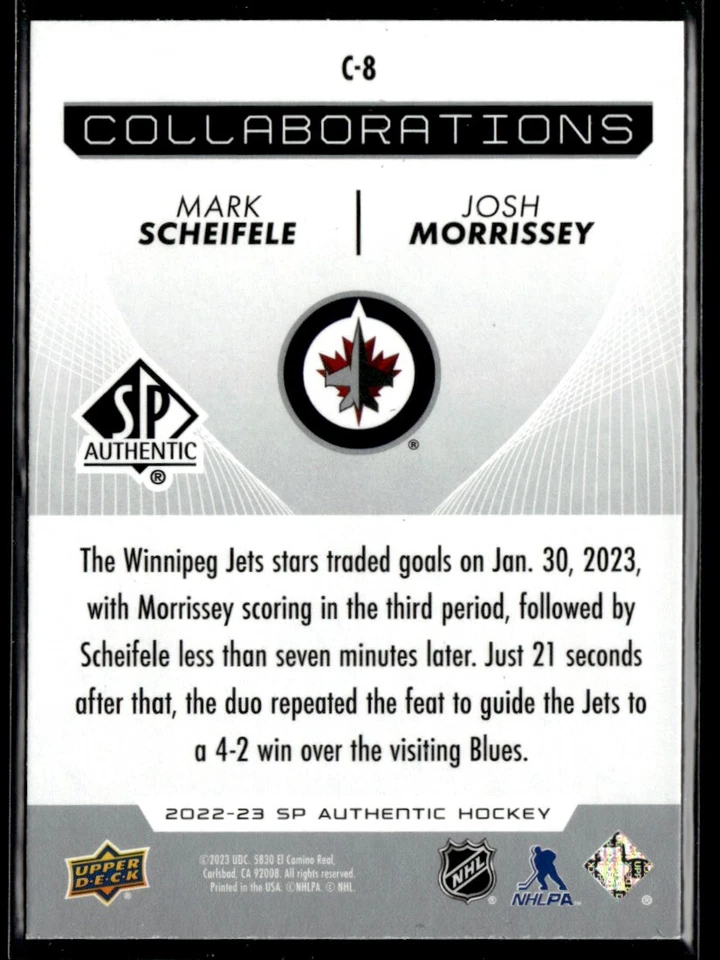 2022-23 SP Authentic Collaborations Mark Scheifele / Josh Morrissey #C-8 - Image 2 of 2