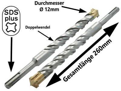 5 x SDS-PLUS Hammerbohrer Betonbohrer Ø 12 x 260 mm Quadro Stein Maurwerk Bohrer