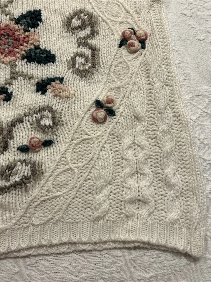 VTG 90s 3D Womens Sweater Sz Med Floral Grannycore Cottage Core Coastal Grandma - Image 3 of 4