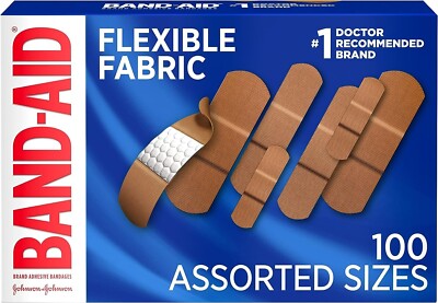 100 Johnson & Johnson Flexible Fabric Assorted Band-Aids Band-Aids 100/box