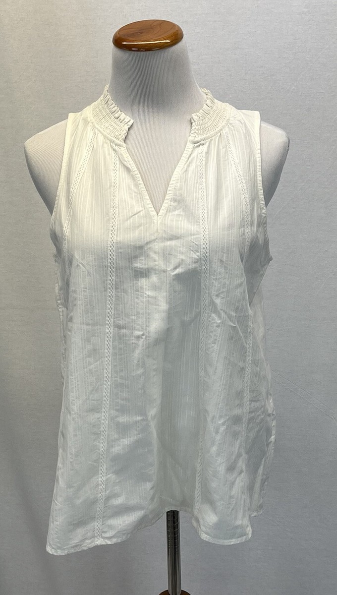ELIZABETH JAMES ノースリーブ Elizabeth and James Beige 100% Cotton V Neck Sleeveless Top