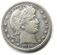 1914 25c Barber Silver Quarter Dollar Twenty Five Cents Philadelphia