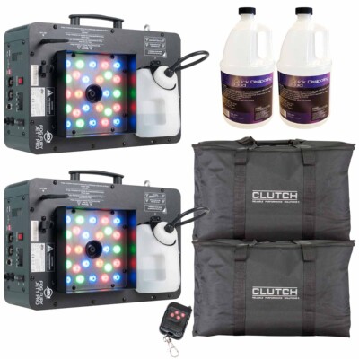 (2) ADJ Fog Fury Jett Pro LED Fog Machines w Wireless DMX + Fluid + Case