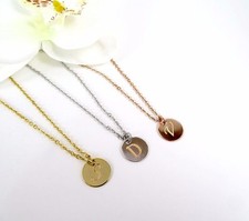 Custom Name Necklace Engraved Initials Necklace Round Disc Charm Pendant Symbol