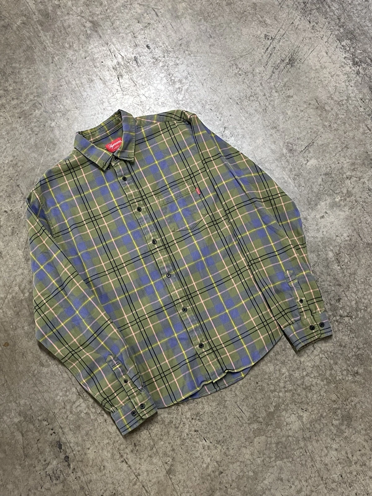 Chemise Supreme Tartan Flanelle Olive Clair Taille XL Occasion SS2018
