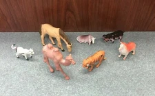 Lot of 7 Small Jaru PVC Animal figures Collie Dog Horse Cow Camel Tiger Hippo