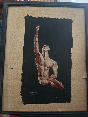 Illegible Watercolor Hercules Singed ink 8x10 No reserve