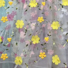 1M Embroidery 3D Floral Lace Mesh Fabric Craft Flower Wedding Dress Cloth Sewing