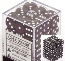 Chessex Dice d6 Sets Opaque Black with White 36 12mm Six Sided Die CHX 25808