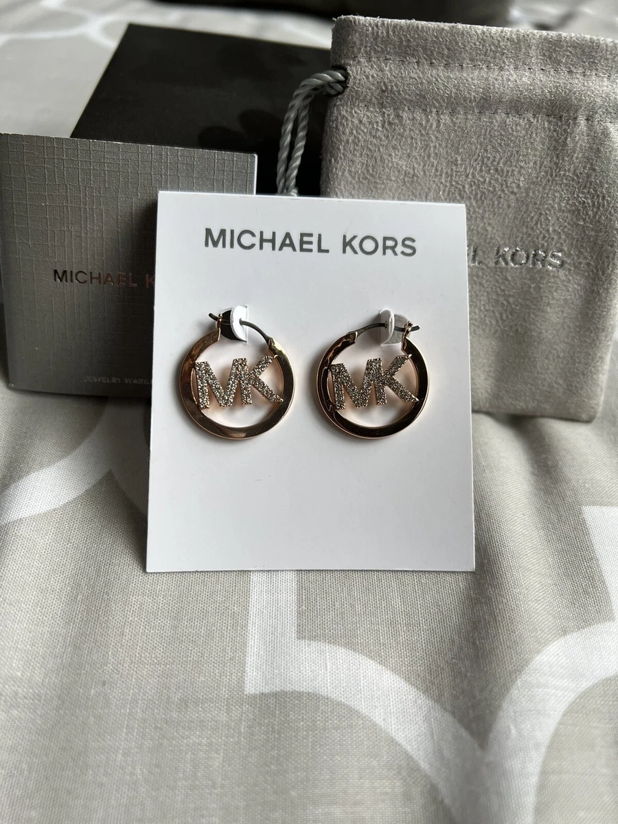 michael kors Pav Logo diamant embellished earrings hoops rose