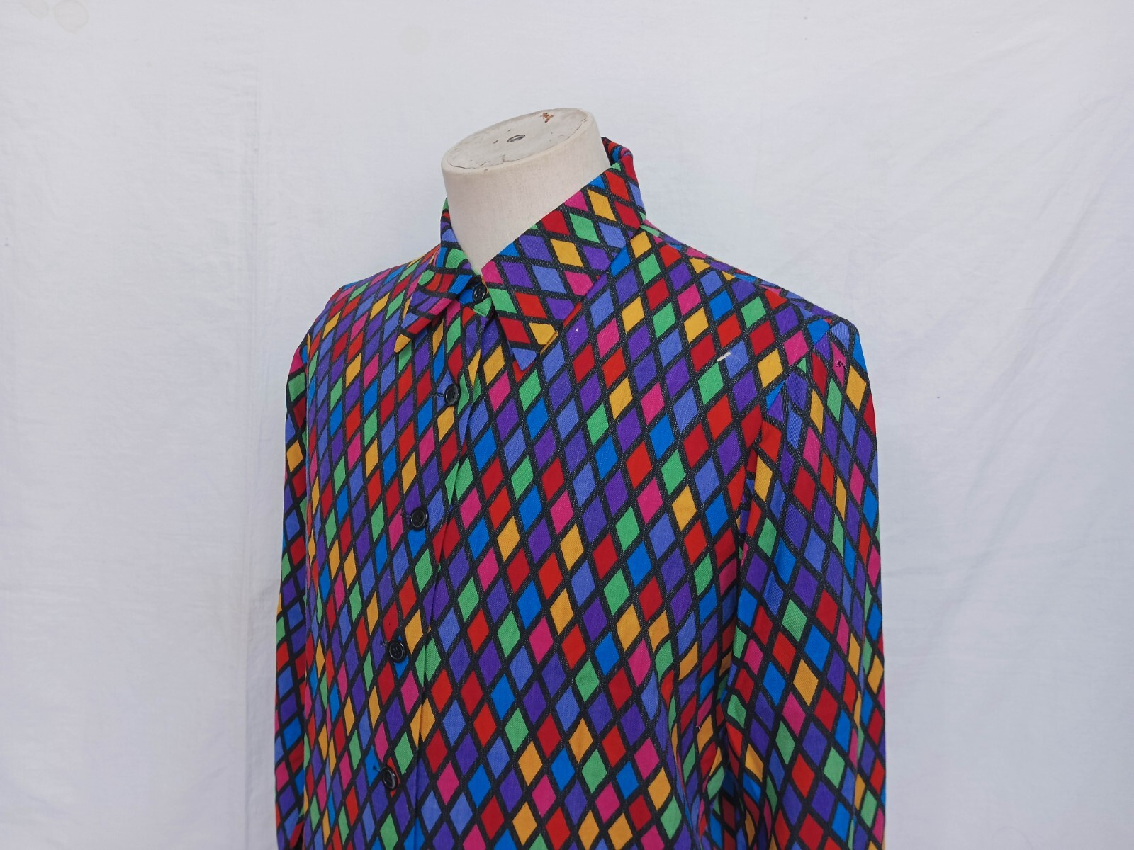 Camicia top donna vintage Yves Saint Laurent multicolore argilla lana seta 36