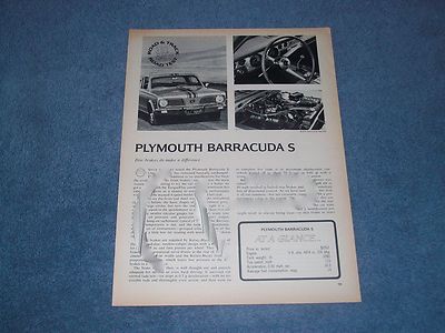 1967 Plymouth Barracuda S Vintage Road Test Info Article 'Cuda