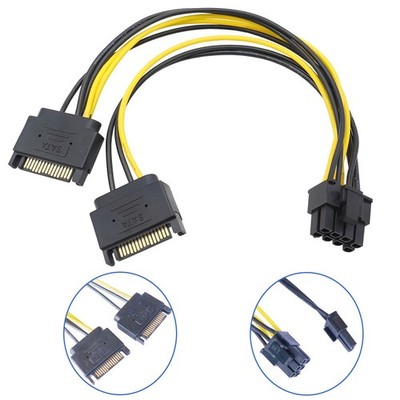8Pin (6+2) PCI-Express zu 2x SATA 15Pin Power Kabel Grafikkarte Stromkabel 23CM