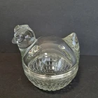 Vintage Anchor Hocking Clear Glass Hen Chicken on Nest Lidded Candy Trinket Dish