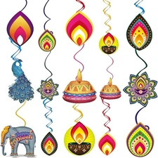 48PCS Diwali Decoration Hanging Swirls Candlelight Peacock Lotus... 