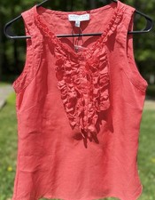 August Silk Options Coral 100% Linen V-Neck S...
