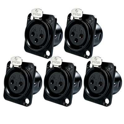 5Pcs XLR 3Pin Female Panel Mount Chassis Connector Black Nickel Plated housing