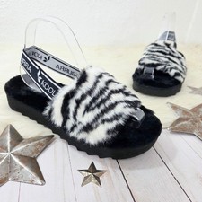 Koolaburra by UGG Fuzz'n II Women's Faux-Fur Sandals zebra print black size 9