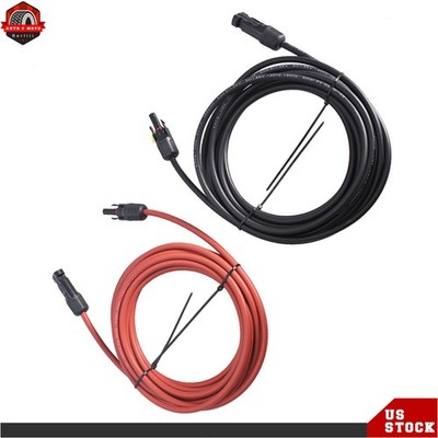 New 1 Pair Black + Red Solar Panel Extension Cable Wire Connector 12/10 AWG