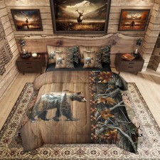 Woodland Bear 7 Piece Set Bed in A Bag Full Size Hunting Comforter Rustic Cab...