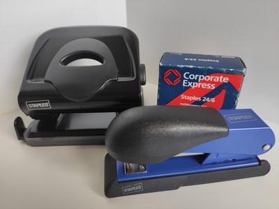 Staples Büro Locher (mit Anschlagschiene), A4 & Büro Hefter, Heftgerät, Klammern